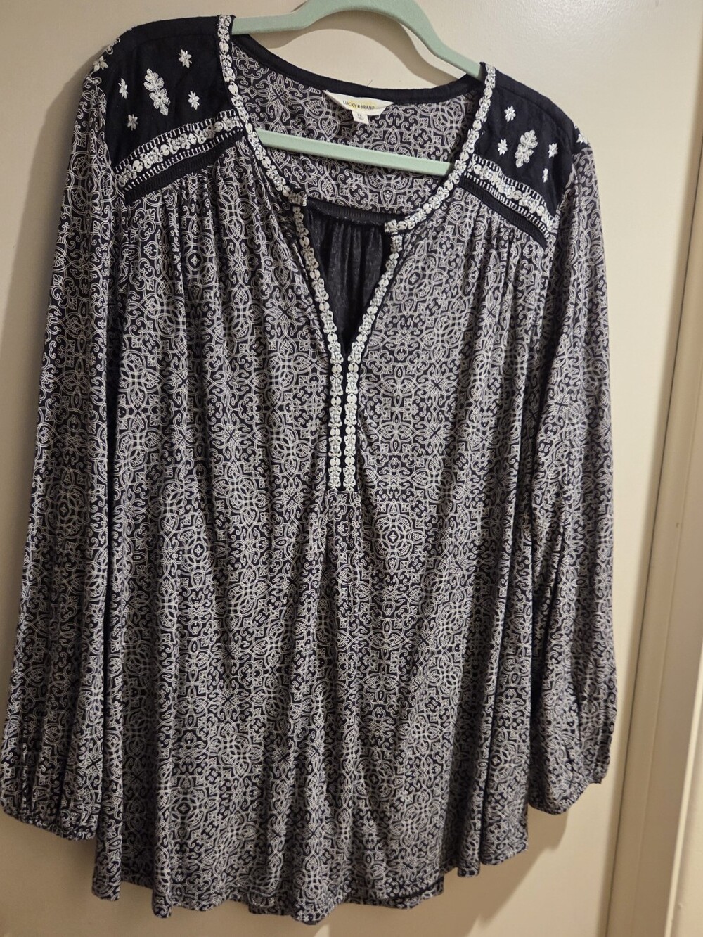 Lucky Brand Black and White Printed Peasant Tunic 3X